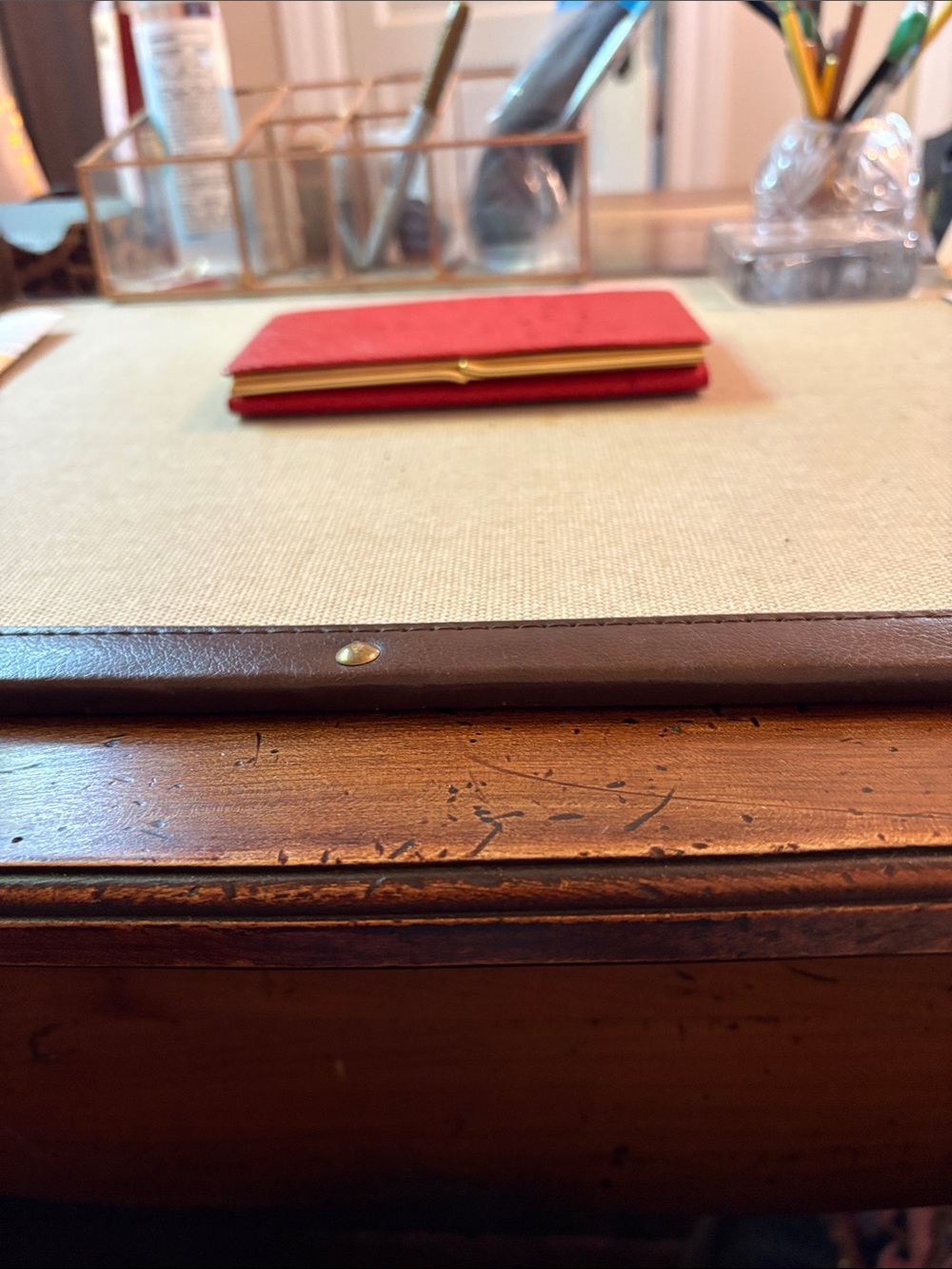 Ostrich Women’s Radiant Red Leather Wallet with Multi-Flaps and Gold-Tone Clasp